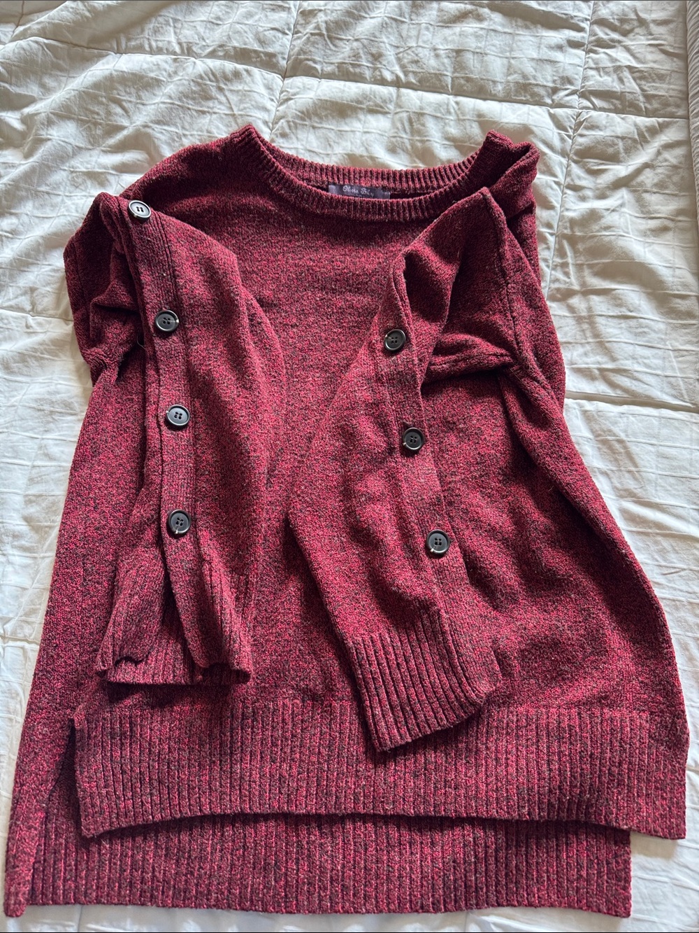 Olivia Sky Burgundy Button-Sleeve Knit Sweater